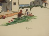 a drawing of a man and a woman in a boat on the water