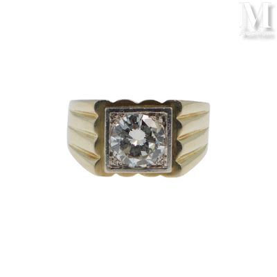 Bague Solitaire Diamant En Or Gris 18 Carats (750) Et Platine 850 Millièmes - Taille 50 - Occasion