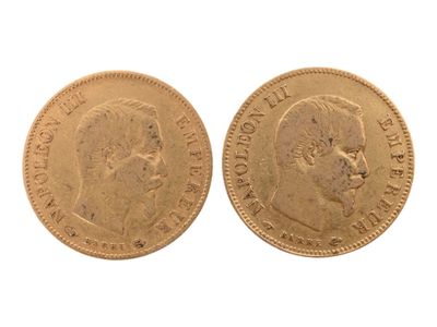 Deux pièces de 10 francs or Napoléon III tête nue de 1857 et… - Photo 1