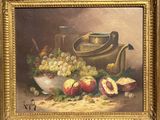 une photo d'une peinture représentant une nature morte avec des fruits