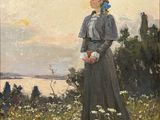 une image représentant un tableau où l'on voit une femme debout dans un champ