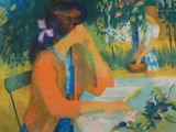 an image of a painting of a woman sitting at a table