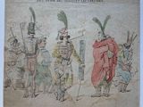 un vieux dessin représentant un groupe d'hommes en costumes