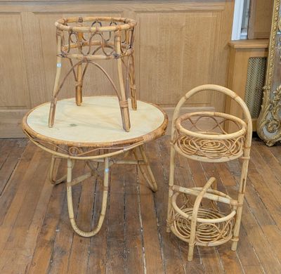 two chairs and a table on a wooden floor