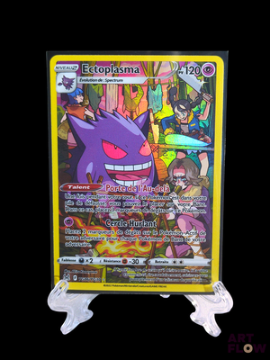 the pokemon card is on display in front of a black background