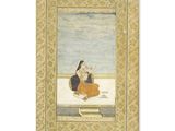 un vieux tableau représentant une femme assise sur un rebord