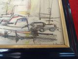 une image représentant un dessin d'un bateau dans un port