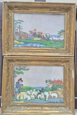 " Berger et son troupeau à la mare, 1826 " & " Paysanne mena…