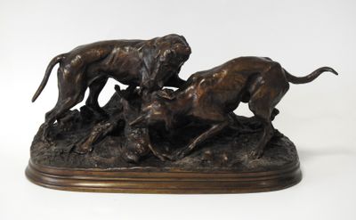 Pierre-Jules MENE (1810-1879) Grand groupe de deux chiens de…
