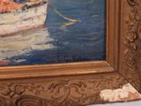 a picture of a painting of a boat in the water