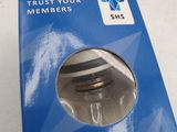 a blue box with a white and black logo on it