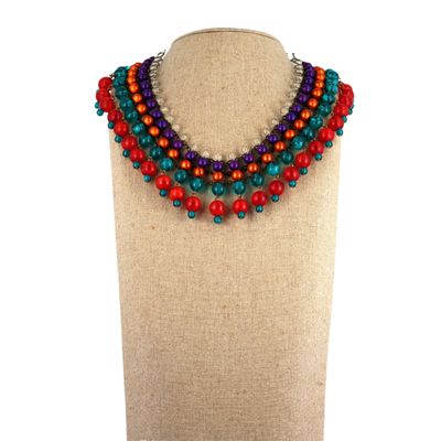 Collier collerette en métal et boules en plastique multicolo…