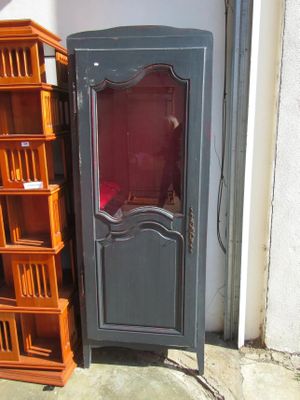 226.56 - MEUBLE VITRINE EN BOIS LAQUE GRIS - 194x74 cm 20 - …