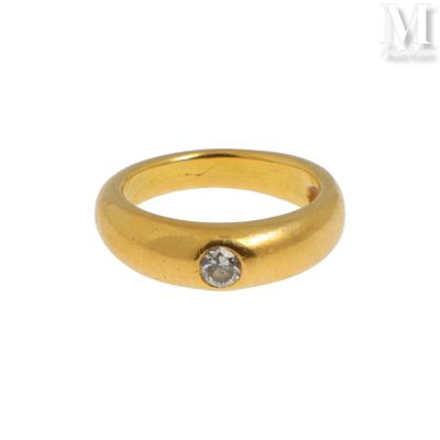 Bague jonc Bague jonc en or jaune 18k (750°/°°) sertie d'un … - Photo 1