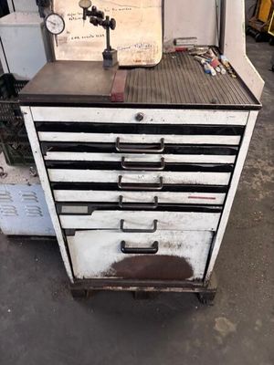 une armoire blanche avec des tiroirs, sur laquelle est posée une horloge