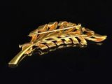 a gold leaf brooch on a black background