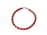 bracelet with red and gold beads and a silver clasp