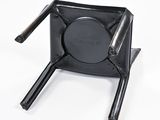 a black chair that has a black seat on it