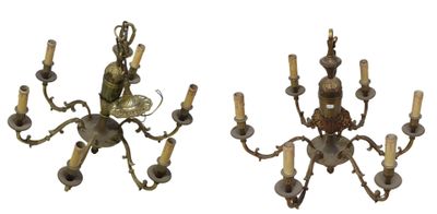 paire d'appliques anciennes en laiton et en verre