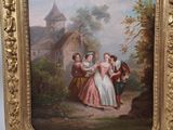 an old picture of a painting of a family in a country setting