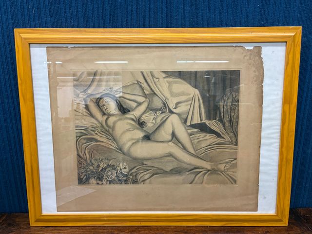 Albert Vergnies, Lithographie, Nue féminin, déchirures. 48 x 59 c