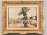 an image of a painting of a tree by a river