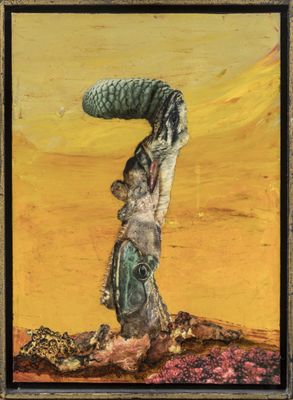 an image of a painting of a snake on a tree trunk