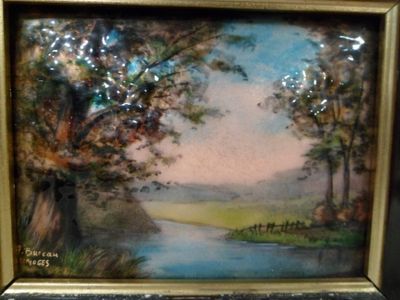 une image d'une peinture d'une rivière dans un cadre