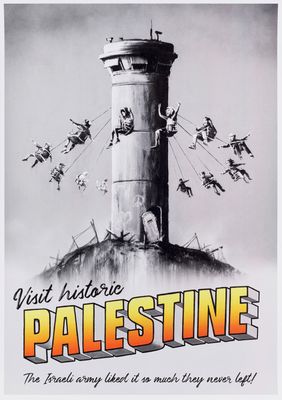 a black and white photo of a poster for palestine