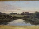 painting of a landscape with a river and a man on horseback