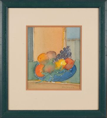 an image of a painting of fruit in a bowl on a table