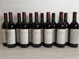 six bottles of wine are lined up on a table