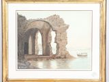an image of a picture of a painting of a castle by the water