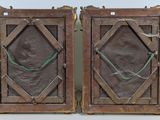 pair of antique wooden picture frames with glass inserts