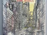 une image représentant un livre sur lequel figure le dessin d'une rue de la ville