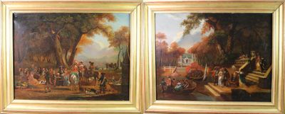 deux tableaux représentant un tableau où figurent des personnes dans un décor boisé
