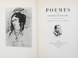 an open book with a drawing of a woman and a man