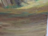 an oil painting of a cow in a field with trees in the background