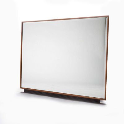 an image of a mirror with a wooden frame on a white background