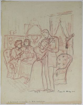 Pierre de BELAY (1890-1974) - Couple dans un intérieur