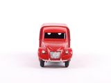 a red toy car that is sitting on a white surface