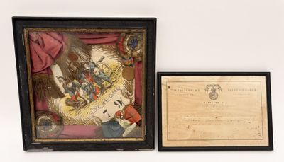 Lot de deux encadrements : - Gravure polychrome patriotique …