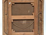 an old wooden picture frame with a rope hanging from it ' s sides