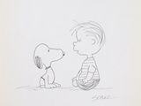 a drawing of a boy and a dog sitting on the ground
