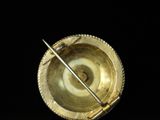 an image of a gold plate with a needle sticking out of it
