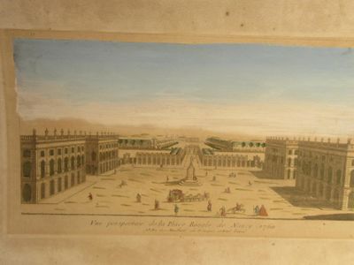 tableau représentant la vue d'un palais avec une fontaine en son centre