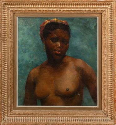 Ecole du milieu du XXe siècle. Portrait de femme buste nu - Photo 1