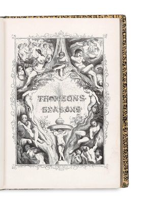 une image en noir et blanc représentant un livre orné d'une illustration d'anges