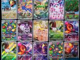 the pokemon cards are lined up on a black surface