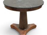 a close up of a table with a marble top on a white background